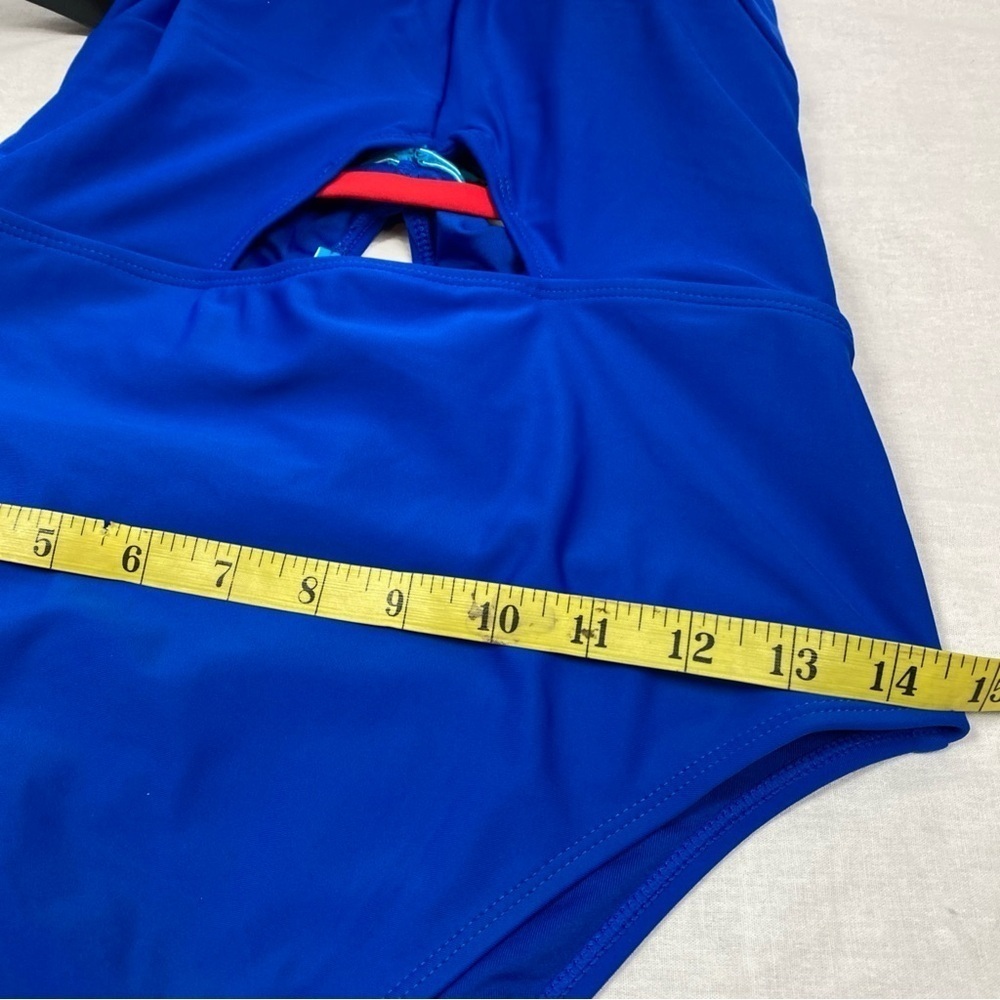 Juicy Couture Swimsuit 1 Piece High Neck Contrasting Binding JCPOP 442 Med Blue - Picture 11 of 11